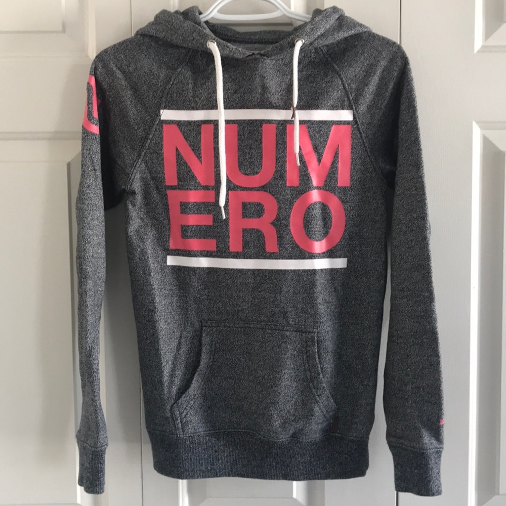 Numero Pullover Grey Hoodie w/ Pink Logo On Chest